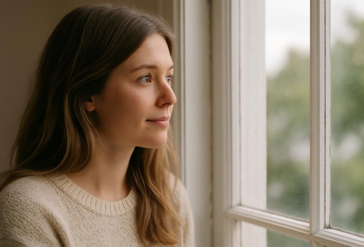 Woman looking out of window